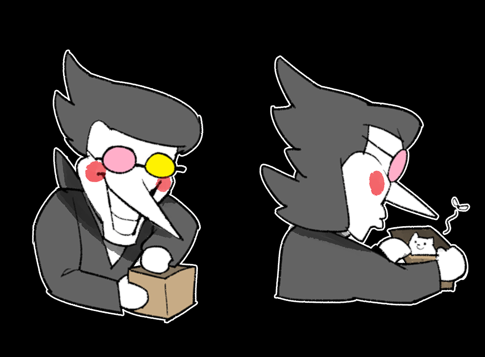 Illustration of Spamton opening his wallet, revealing emptiness, an annoying dog, and a fly