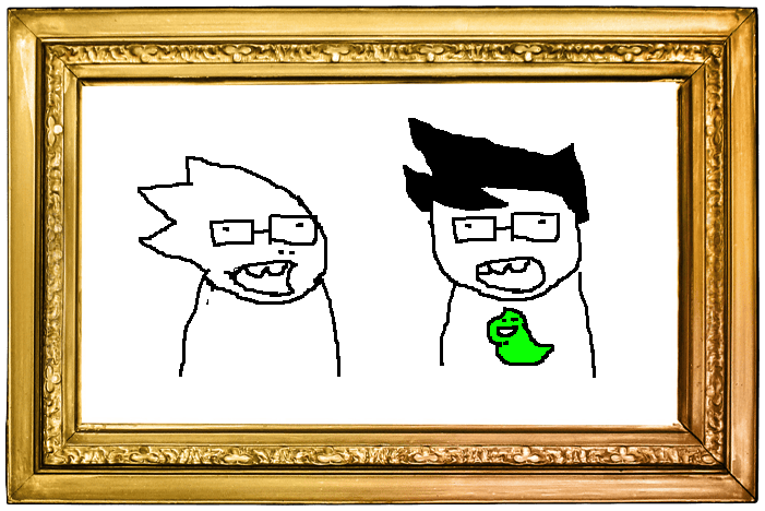 Alphys and John Egbert in a gold frame
