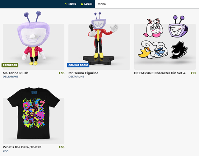 Screenshot of Tenna merch on Fangamer.com